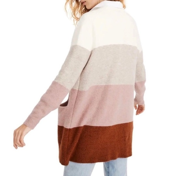Madewell Ryder Stripe Cardigan Cream Pink color Block Color Stripped Sweater XXS - Picture 2 of 15